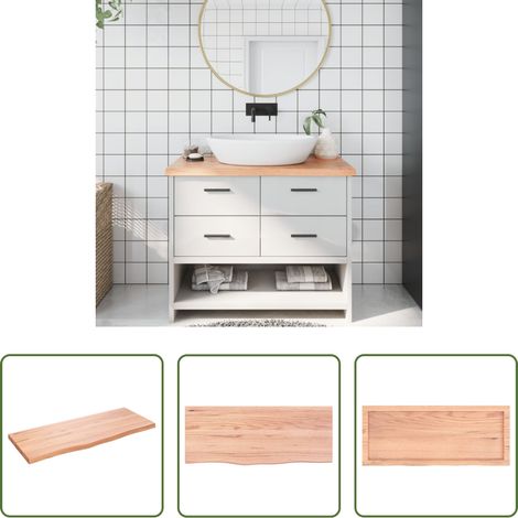 vidaXL Eichenholz Waschtischplatte - Waschtischplatte Hellbraun 100x40x(2-4) cm Massivholz Behandelt (1/5)