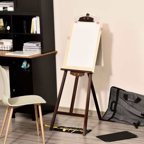 Chevalet de peinture en bois avec angle réglable à 75°, trépied et pinceau pour toiles, 51,5 x 71,5 x 134,5 cm, couleur café (1/5)