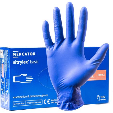 Guantes de nitrilo azul básicos Mercator Nitrylex, talla XL, 100 unidades. (1/5)