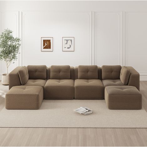 Divano angolare modulare in velluto marrone OKMYHOME (1/5)