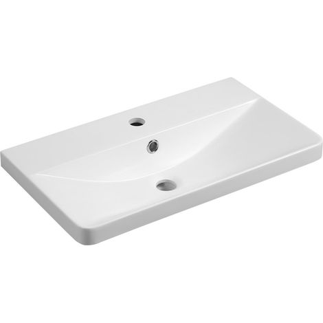 Lavabo pour meuble SEN, marbre coulé, 61x35cm, blanc (1/4)