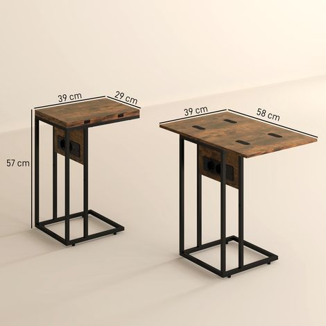 Klappbarer Beistelltisch, Ladestation mit USB-Ports, Metall, 39 x 29 x 57 cm, Braun (1/5)