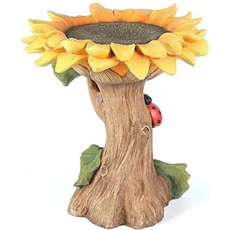 Bain À Oiseaux - Support En Résine Poly - Design Tournesol Avec Bassin - Pour Jardin Extérieur - 1 Pièce (1/5)