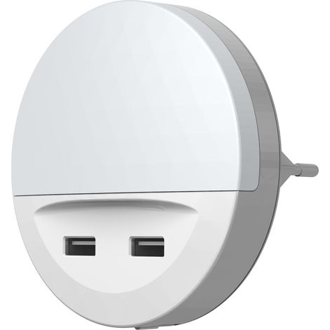 OSRAM LUNETTA LED Veilleuse blanche, avec sortie USB, capteur jour-nuit, support pour téléphone portable intégré, système enfichable, blanc chaud, IP20 (1/4)