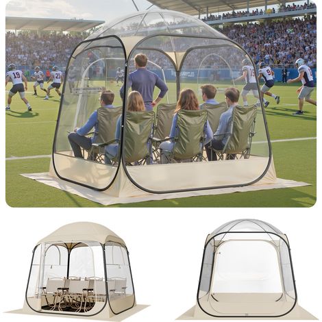 Tente de Sport Transparente 183 x 183 cm Tente à Bulle Pop Up pour 2-4 Personnes, Abri d'Extérieur Vue Dégagée, avec Tapis de Sol, Couverture Supérieure, pour Événement Sportif, Pêche Plein Air (1/5)
