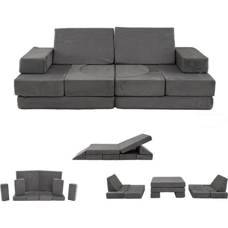 Set di 12 accessori per divani componibili per bambini 85 x 65 x 60 cm comfort ottimale per giocare e rilassarsi in velluto grigio scuro 200017094