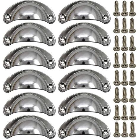 12 × Poignée de Coquille Vintage pour Tiroir Armoire Meuble Cuisine, Alliage Fer-nickel Demi Lune Bouton de Meuble Bouton de Porte de Placard 8,1 cm x 3,5 cm Chrome Blanc (1/5)