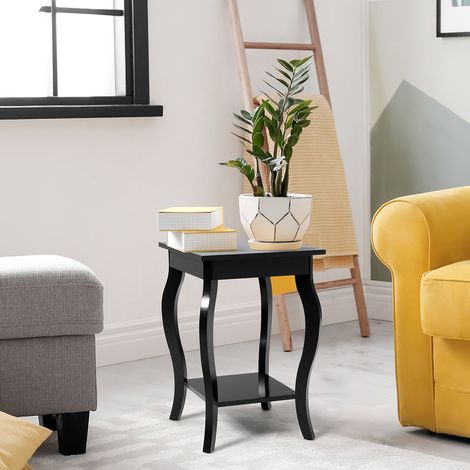 Table d'Appoint Bout de Canapé 2 Niveaux Table de Chevet Carrée avec Patins Antidérapants pour Chambre Salon 40 x 40 x 60 cm Noir Maison Chic (1/5)