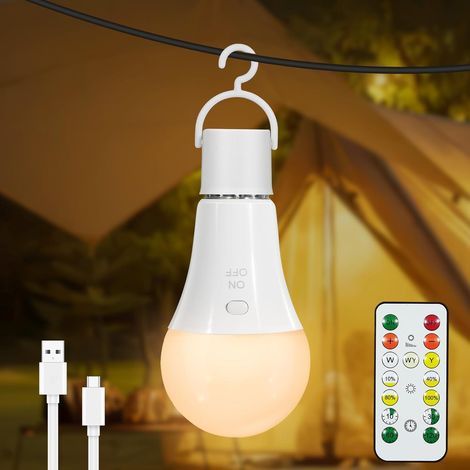 E27 Rechargeable USB-C Dimmable 3-Color Bulb with Remote Control and Timer for Camping (1/5)