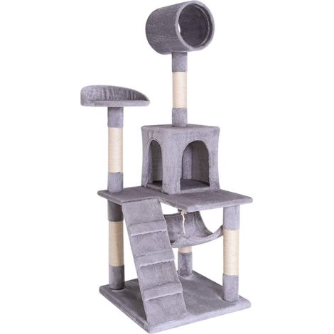 Arbre à Chat avec Niche, hamac et Tunnel, 133 cm, Gris Clair (1/5)