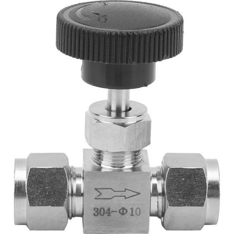 Robinet à pointeau inox 304, 2 voies, haute pression, contrôle de débit pour eau, gaz, pétrole, liquide, Ø10 mm (1/5)