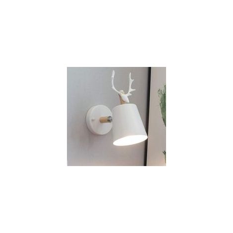 Applique da parete moderna e creativa, semplice, a forma di testa di cervo, attacco E27, stile Art Déco nordico, ideale per la cameretta dei bambini, ristorante, corridoio o scala (A, bianca) - Crezuo