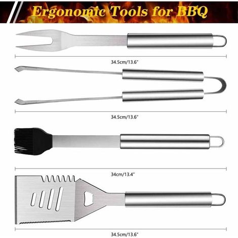 Lot de 7 Ustensiles de Barbecue en Acier Inoxydable avec Sac de Transport. Spatule. Pince et Fourchette. Accessoires pour Barbecue. Cuisine. Camping en Plein Air (1/5)