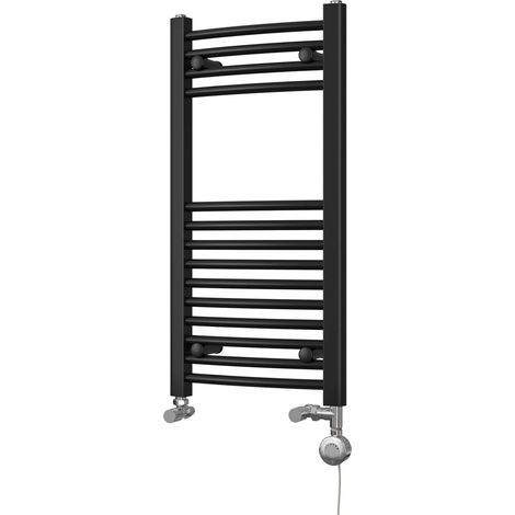 Zennor - Black Dual Fuel Towel Rail H800mm x W400mm Thermostatic - Curved (1/3)
