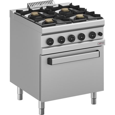 Fourneau gaz 4 feux vifs, sur four gaz GN 2/1 - Diverso
