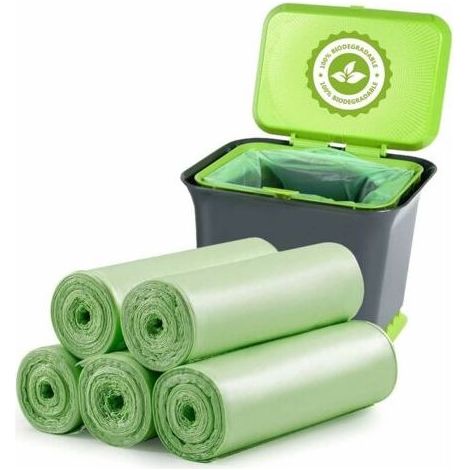 100 sacs poubelles biodégradables, sacs poubelles compostables biodégradables de 20 litres d'épaisseur pour la nourriture, la maison, la cuisine, le bureau, la maison, les déchets de jardin pour anima (1/5)