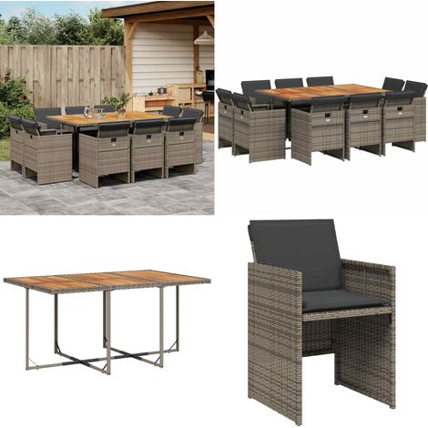 Ensemble à manger de jardin 11pcs avec coussins gris poly rotin - Meubles De Jardin - Salon De Jardin - Set De Table - Résine Tressée - Poly Rotin - Home & Living (1/5)