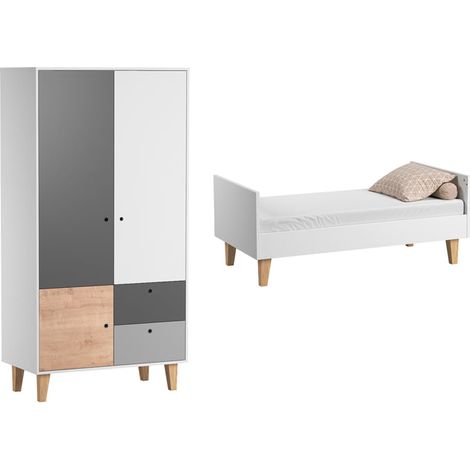 Mitwachsendes Babybett und 2-türiger Kleiderschrank Vox Concept Eiche (1/4)