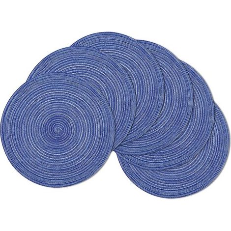 Manteles individuales redondos - Posavasos - Protección para la mesa - Resistentes al calor - 38 cm - 6 piezas - Azul (1/5)