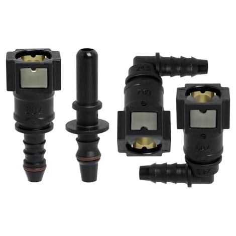 Lot de 4 connecteurs conduite carburant, 2 rapides à 90 ° et 1 jeu raccords droits pour tuyau carburant voiture fermeture rapide, connecteur en plastique 7,89 mm - (1/5)
