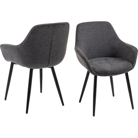 Lot de 2 Fauteuils de Salle à Manger Tissu Texturé Anthracite et Pieds Métal Noir Mat - PANGIVO (1/5)