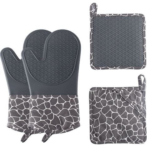 Ensemble de gants de cuisine antidérapants, couleur grise, gants et maniques pour four et cuisson (1/5)