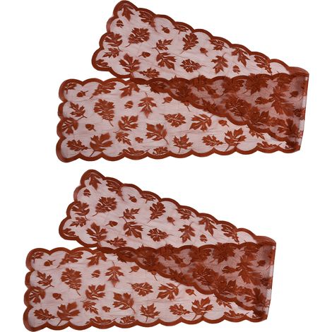 2-teiliger Tischläufer im Herbststil mit elegantem, rostrotem Ahornblattmuster, perfekt für Thanksgiving-Feiern. (1/5)