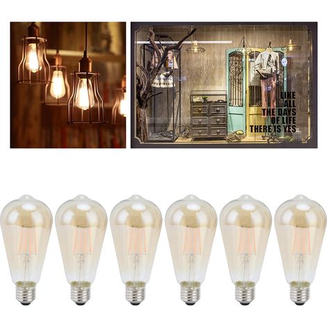 Set mit 6 LED-Filamentlampen im Vintage-Stil (ST64), E27-Sockel, goldfarbenes Glas, warmweißes Licht, für die Inneneinrichtung, 220 V, 4 W (1/5)