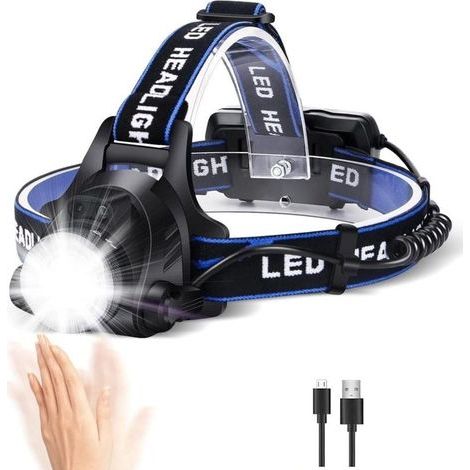Powerful Rechargeable LED Headlamp, Adjustable Headlight with 3 Modes, USB Cable and 2 x 18650 Batteries for Fishing, Cycling, Hiking, Running, Camping - LIAIKI (1/5)