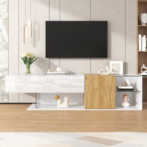 Moderner weißer TV-Ständer aus Holz – 5 Türen, 5 Fächer, niedriger TV-Schrank/Sideboard für das Wohnzimmer, 180 x 38 x 48 cm