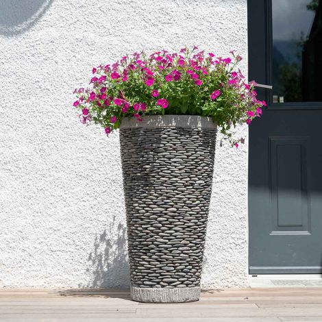 Wanda Collection – Jardinière conique en galet 80cm – Résistante au gel – Pour décoration extérieure zen – Dimensions : Ø 46cm, hauteur 80cm (1/5)