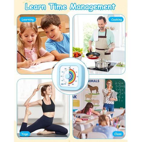 Minuteur Visuel Timer 60 Minutes Outil de Gestion du Temps Compte à Rebours Silencieux, Motif Arc-en-Ciel, pour Enfants et Adultes,Salle de Classe, Devoirs, Cuisine, Bureau, Réunions (Bleu) (1/2)