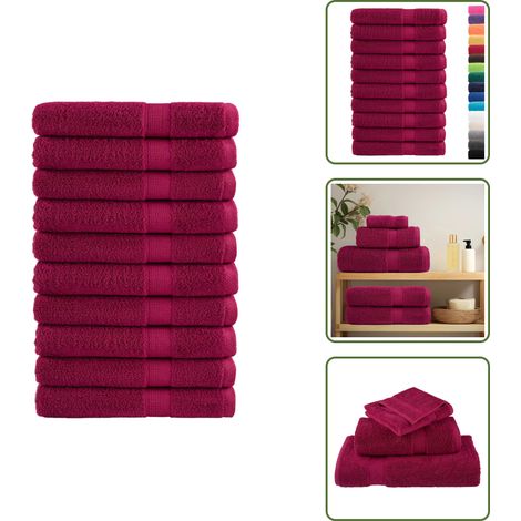 Premium-Handtücher SOLUND 10 Stk. Bordeaux 100x200 cm 600 g/m² - Baumwolle - Handtücher - Badetücher - Strandtücher - Bordeaux Rot (1/5)