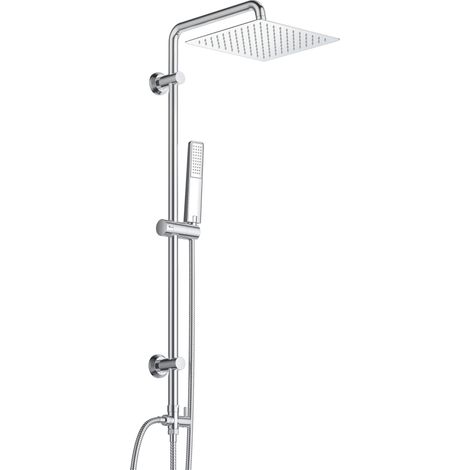 Colonne de Douche en Acier inoxydable sans Mitigeur, Ensemble de Douche Pluie Mural avec Douchette Salle de Bain et Pommeau Douche 20x20 cm Chromé (1/5)