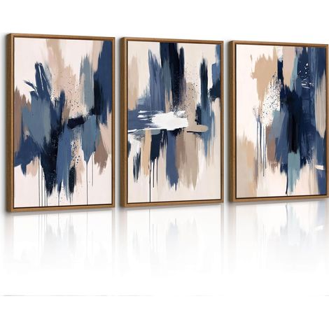 3 Pcs En Bois Cadre Nordique Abstrait Neutre Tableau Décoration Murale Salon Minimaliste Beige Bleu Aquarelle Impression sur Toile Peintures sur Toile Décor Murale Pour Chambre Maison 30x40cmx3 Pcs (1/5)