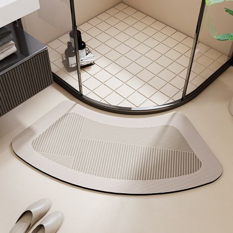 Paillasson de salle de bain simple à forme arrondie pour l'entrée, tapis de bain en diatomite douce absorbant l'eau et antidérapant - 45x90 cm [diatomite, base en caoutchouc]