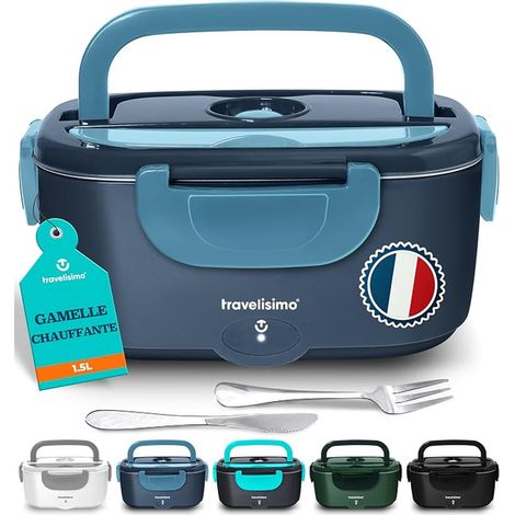 TRAVELISIMO Heated Bowl 100 W Lunch Box 1.5 L Electric Dish Warmer 3 in 1 220 V 24 V 12 V, Electric Pot, Stainless Steel, Car Flat Heater for Travel and Office (1/5)