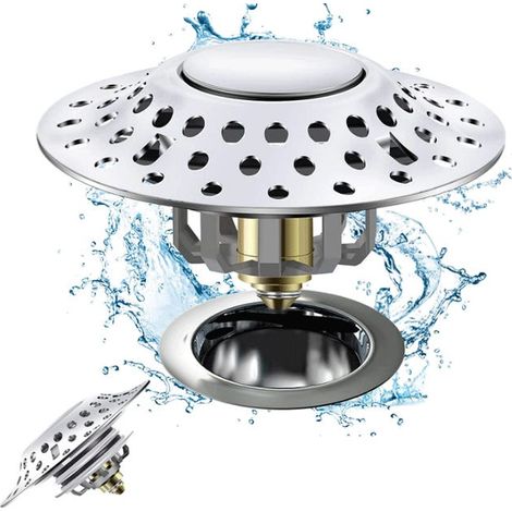 Tapón de desagüe para bañera, 2 en 1, recogedor de pelo y filtro de desagüe retráctil (1/5)