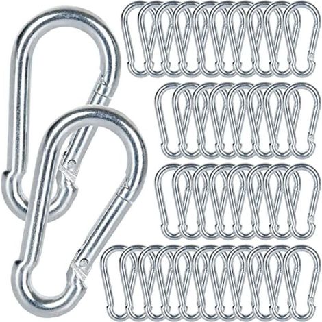 M5 Mousqueton Acier Galvanisé, 60 PCS Mousqueton de Fixation pour Charges Lourdes - Capacité de Charge de 100 kg/220 LB, Crochet Mousquetons Balancoire - 50mm x φ5 mm