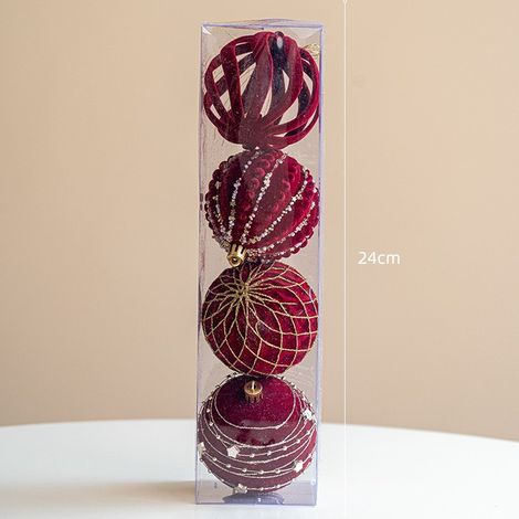Boule de Noël 8CM Décorations pour sapin de Noël Pendentifs pour sapin de Noël Boules de Noël peintes imprimées rouges Petites breloques de Noël (1/4)