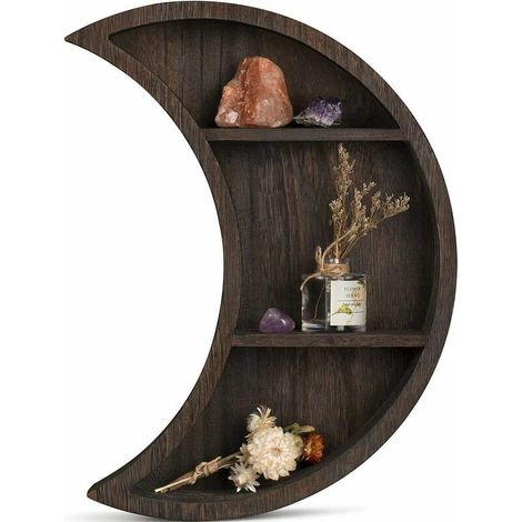 Étagère de lune murale décoration murale de lune étagère d'affichage en cristal croissant étagères flottantes en bois rangement suspendu pour salon chambre salle de bain cuisine décor de salle de sorc (1/5)