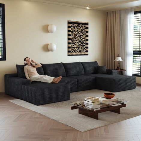 Sofá esquinero modular sin estructura de 340 cm con chaise longue en forma de L, sofá modular moderno con asiento profundo, no requiere montaje, sofás de compresión para sala de estar, dormitorio, apa (1/5)