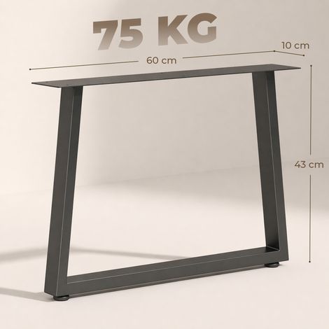 Ensemble de 2 pieds de table trapézoïdaux en acier (12 trous, 12 vis incluses), capacité de charge de 75 kg, pour bancs et tables basses, noir. (1/5)