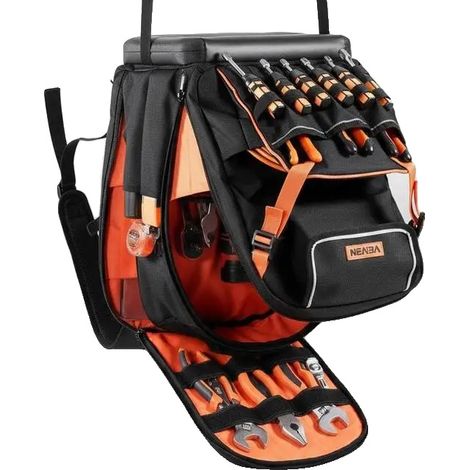 Mochila portaherramientas, capacidad de carga de 22,7 kg, 45 bolsillos, color verde militar. (1/2)