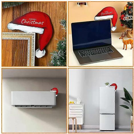 Décoration de porte de Noël unique en bois avec chapeau de Père Noël, décoration de fenêtre de Noël, fournitures de fête, décoration de cadre de porte, guirlande murale de Noël (1/5)