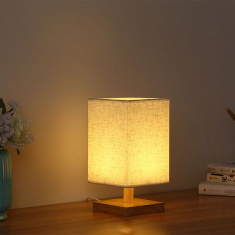 1 pièce couverture en tissu carré lampe de table nordique moderne minimaliste chambre lampe de chevet dimmable lampe de table en bois massif veilleuse (1/5)