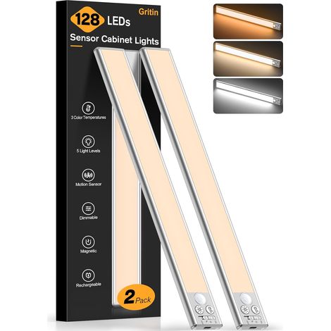 Lampe de Placard LED 37.5CM Super Lumineuse Cuisine Reglette 4 Modes Rechargeable, 3 Couleurs (1/5)