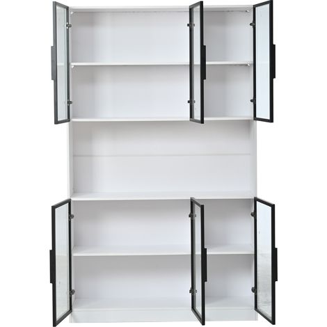 Vitrine blanche en MDF avec 6 portes vitrées, LED avec contrôle par application, 120 x 34 x 200 cm (1/5)