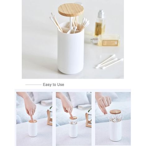 Wattestäbchenbox, Wattestäbchenspender mit automatischem Verriegelungsmechanismus, Make-up-Organizer-Set mit Deckel für Badezimmer, Schminktisch, Schlafzimmer, Büro