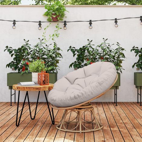 Fauteuil cocon pivotant 360° en résine imitation rotin Ø 100 cm avec coussin épais, gris clair (1/5)